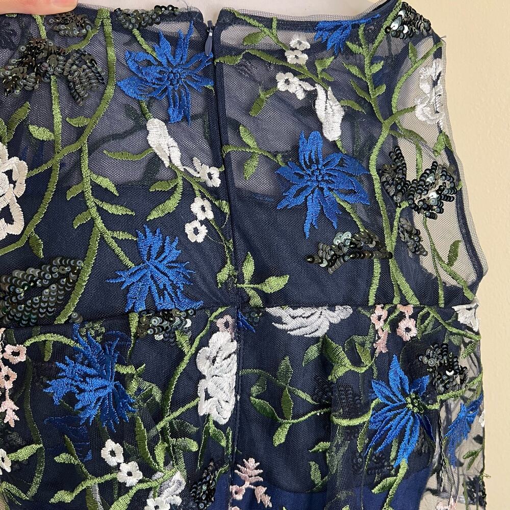 JS Collections Amira Popover Tea Dress 2 XS Floral Embroidered Midi Sequin Navy - Picture 12 of 13